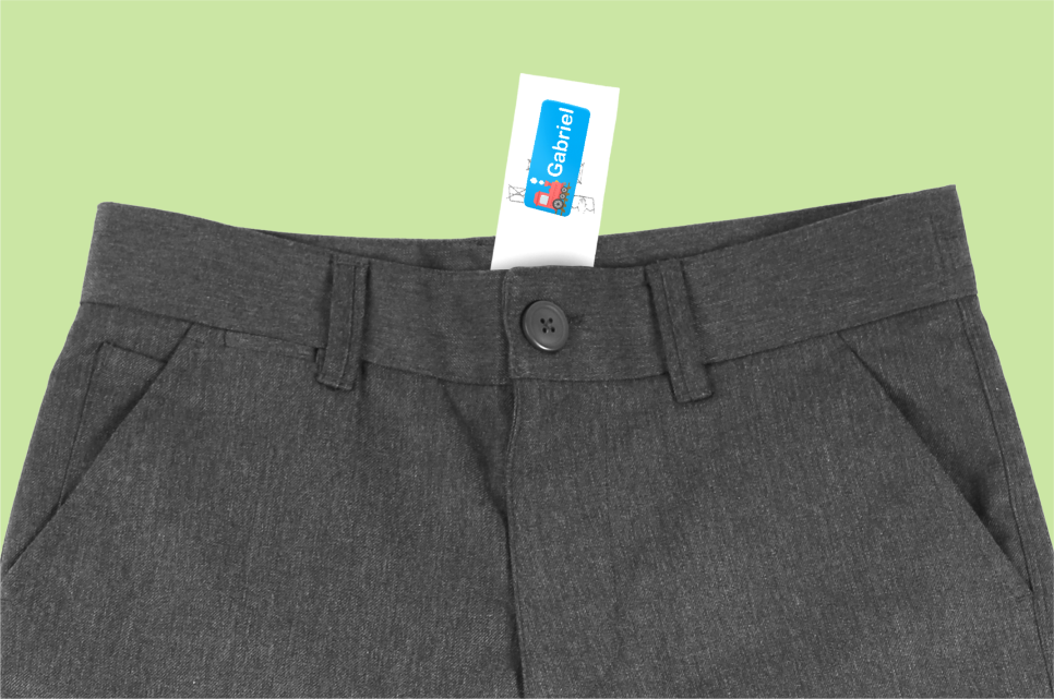 Personalised name sticker on a clothing care label