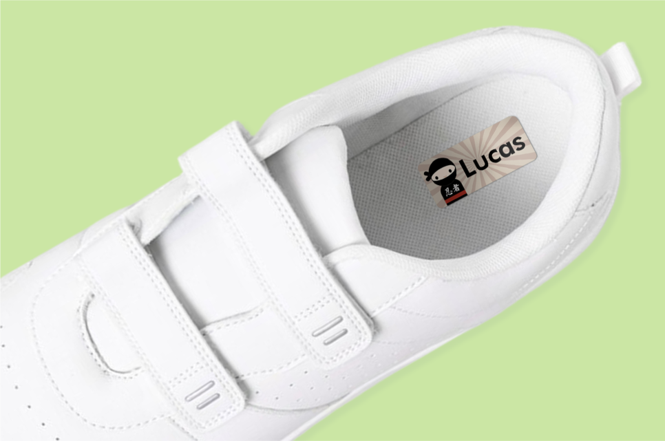 Personalised name sticker inside a shoe
