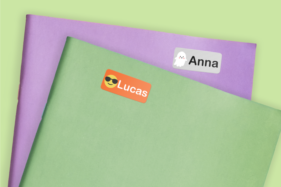 School supplies with personalised name stickers