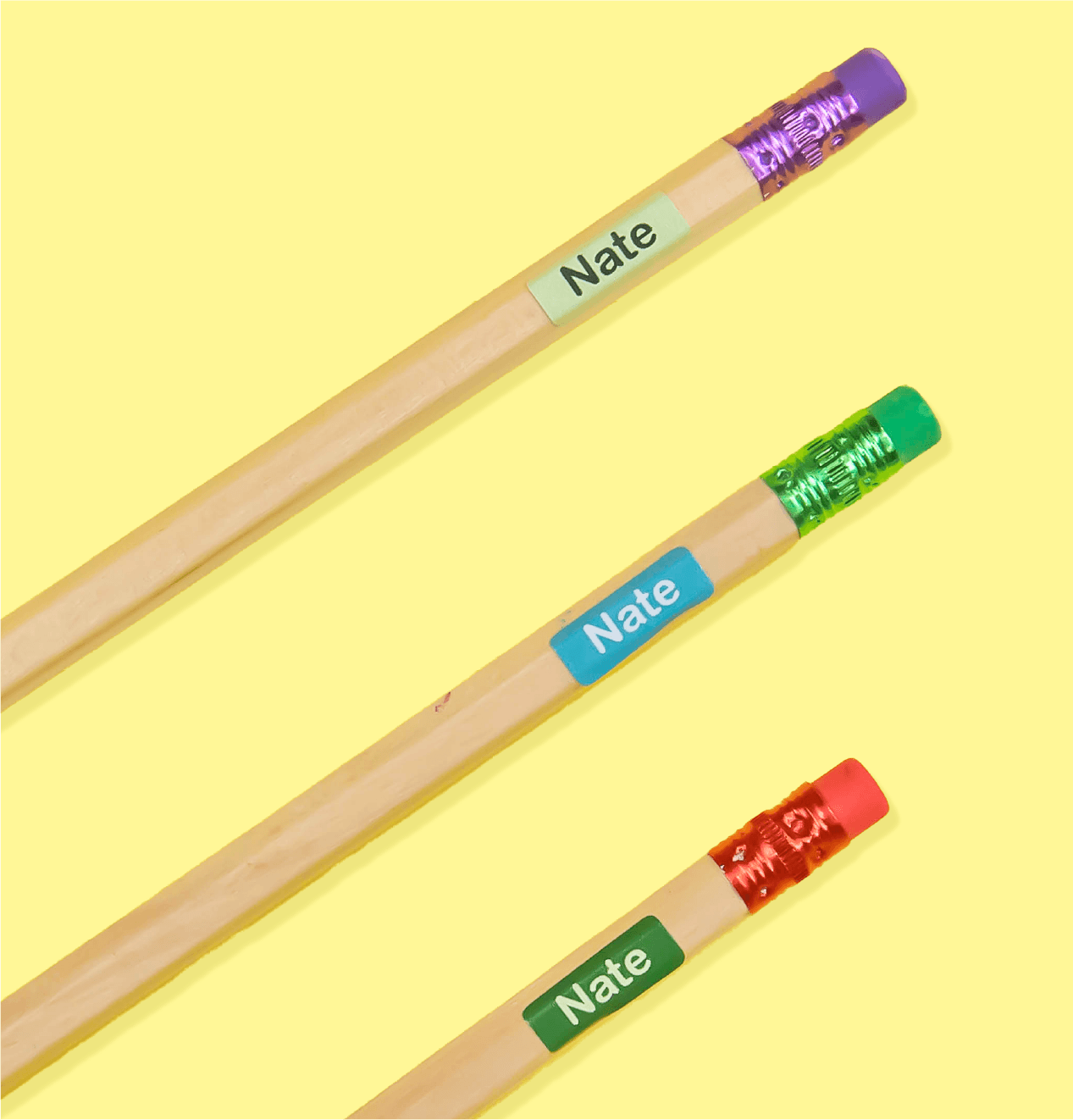 Small personalised mini stickers on school supplies